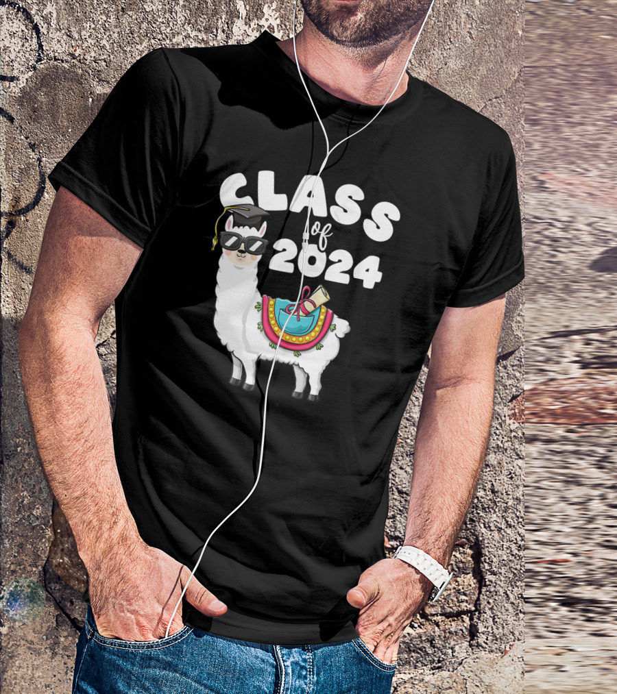 Class Of 2024 Llama Graduation Cool Glasses First Day 8th Grade T-Shirt