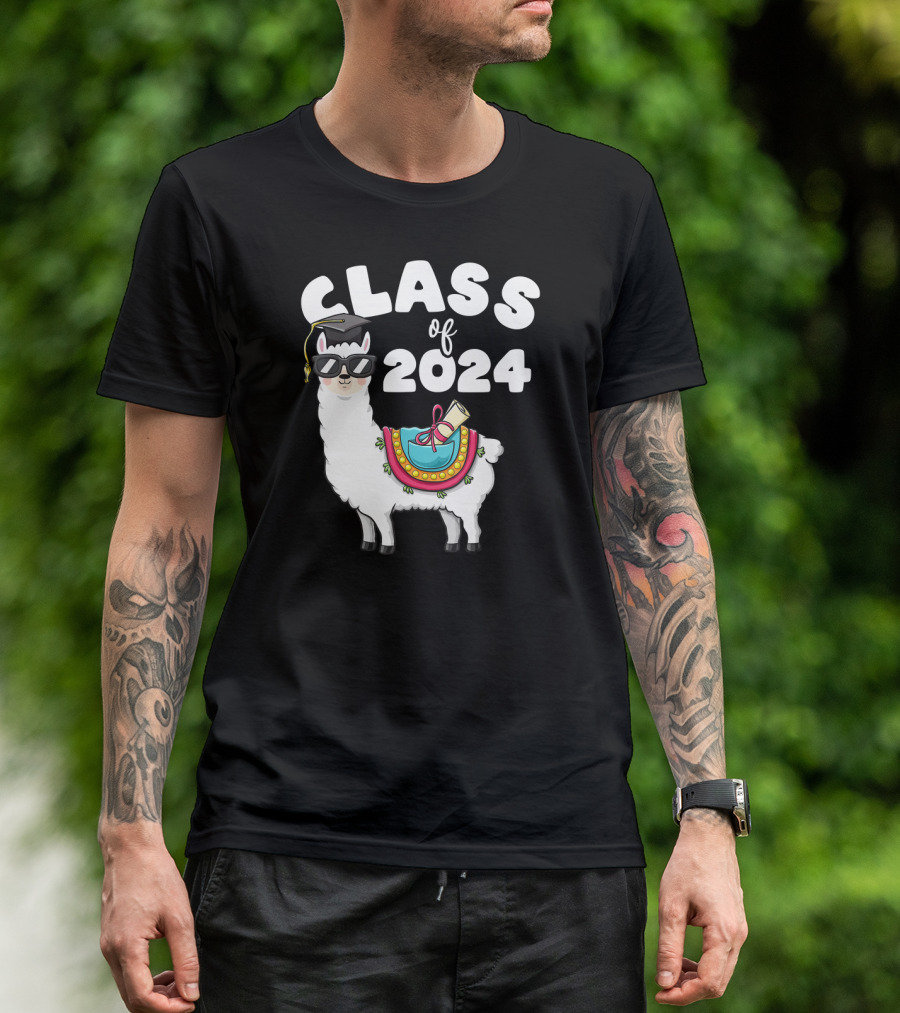 Class Of 2024 Llama Graduation Cool Glasses First Day 8th Grade T-Shirt