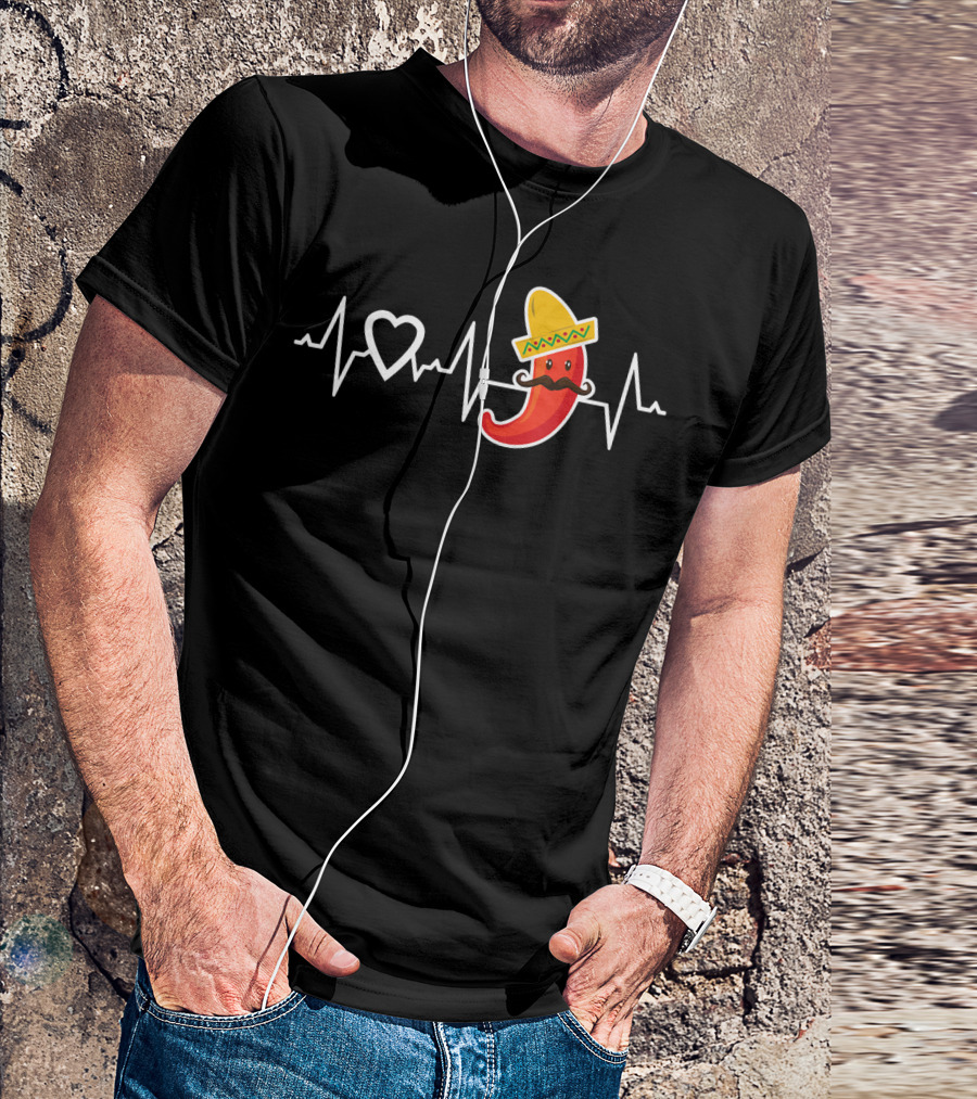 Chili Pepper Love Heartbeat Mexican Food Pepper Sombrero T-Shirt
