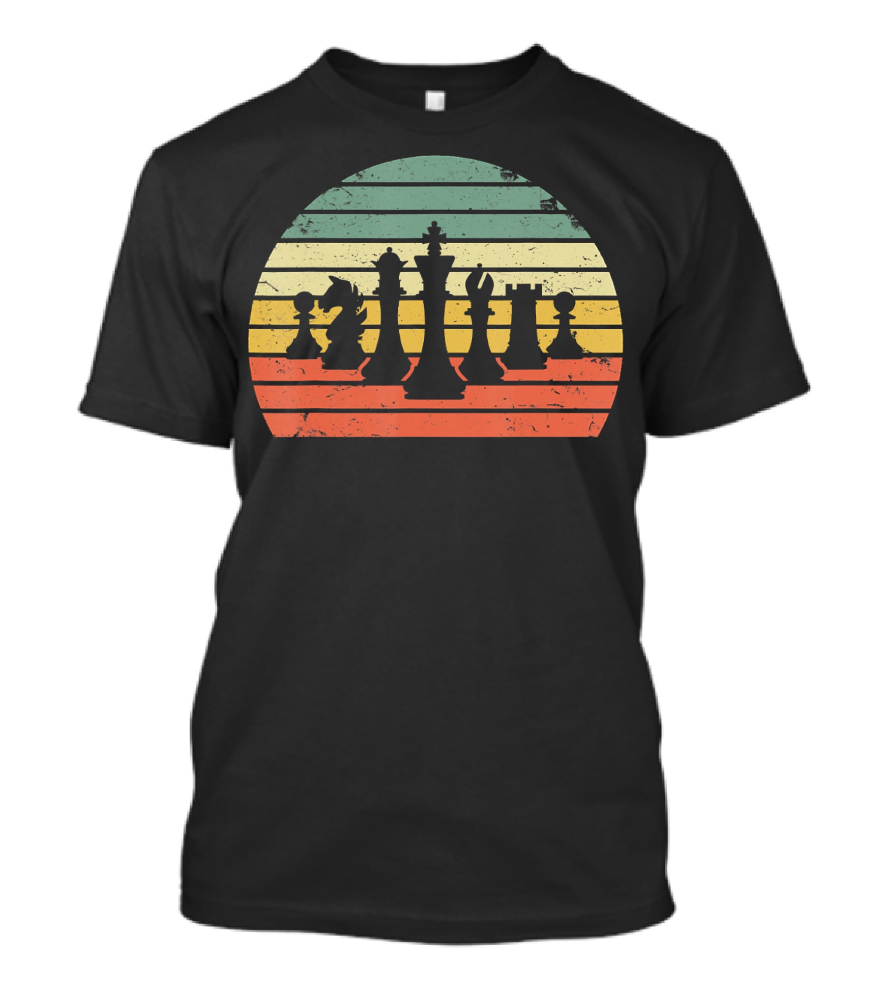 Chess Pieces Retro Sunset Stripes T-Shirt