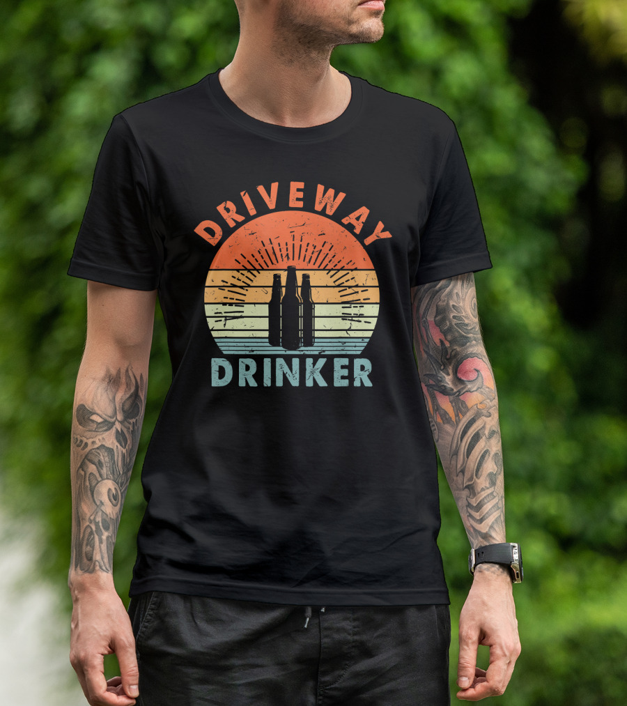 Driveway Drinker Retro Sunset Beer Lover Bottles T-Shirt
