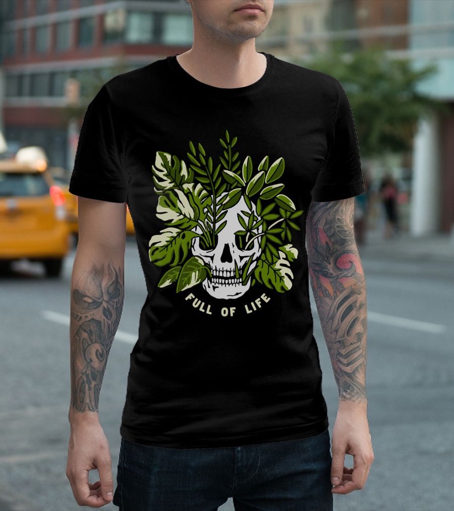 Full Of Life Skull Tree With Green Leaves Bushes T-Shirt