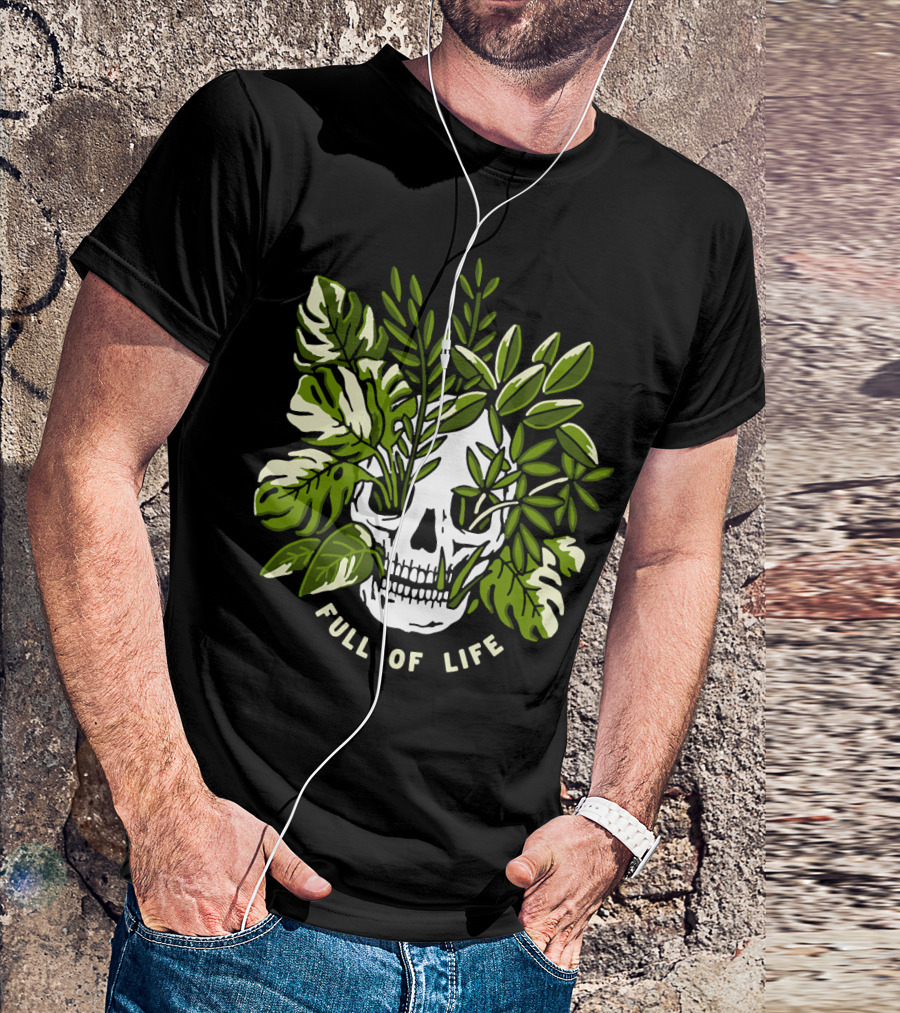 Full Of Life Skull Tree With Green Leaves Bushes T-Shirt