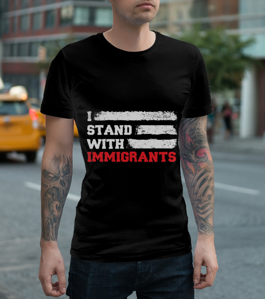 I Stand With Immigrants USA American Flag Stripes T-Shirt