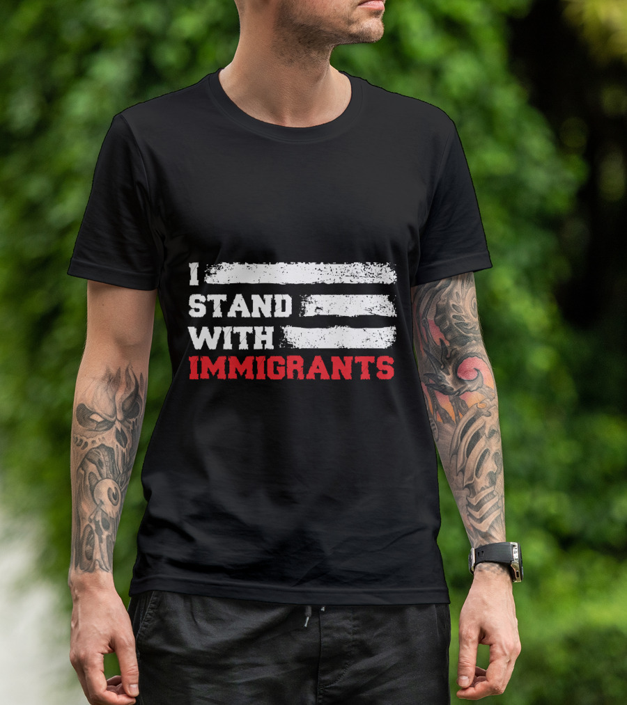 I Stand With Immigrants USA American Flag Stripes T-Shirt