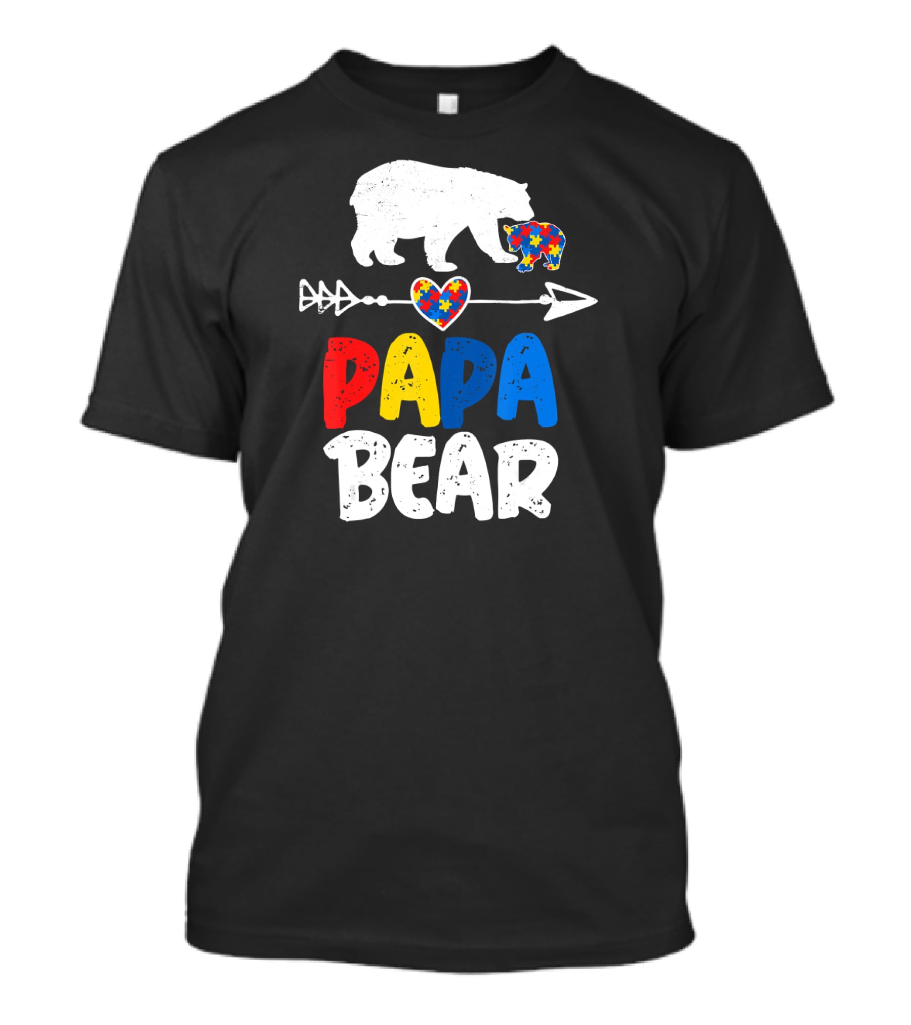 Papa Bear Autism Awareness Puzzle Arrow Heart T-Shirt