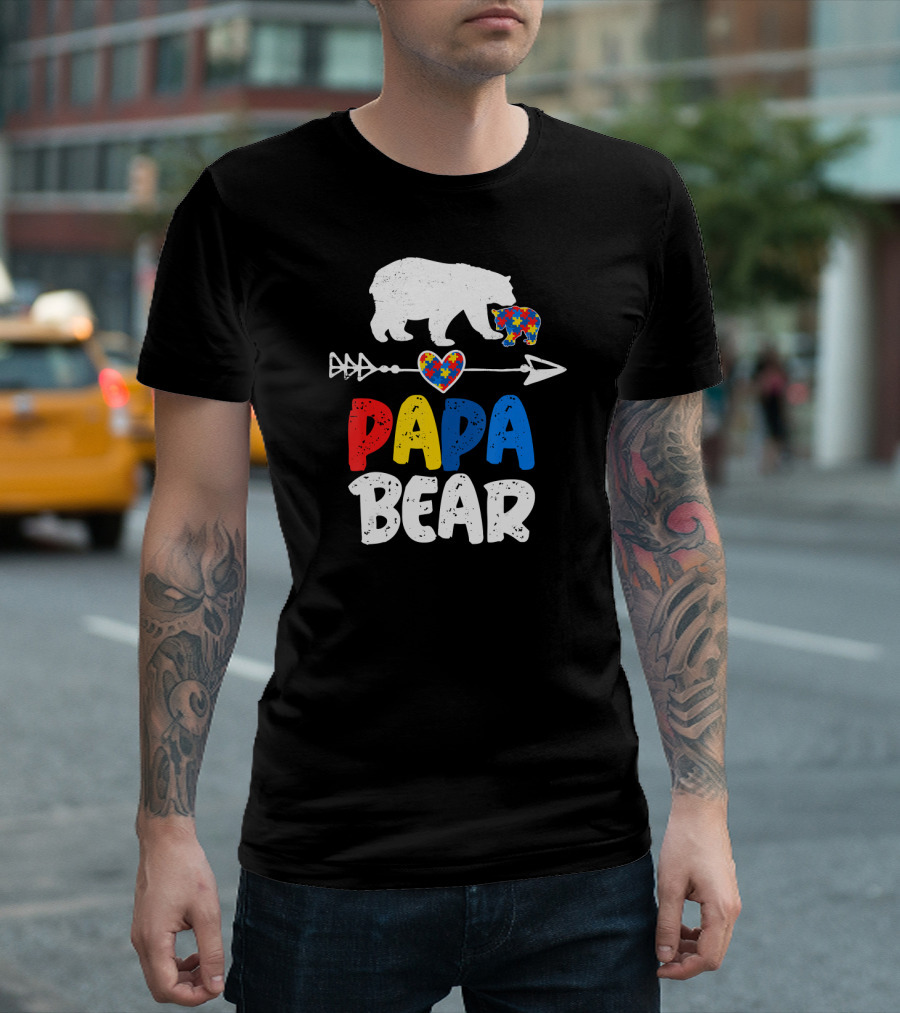 Papa Bear Autism Awareness Puzzle Arrow Heart T-Shirt