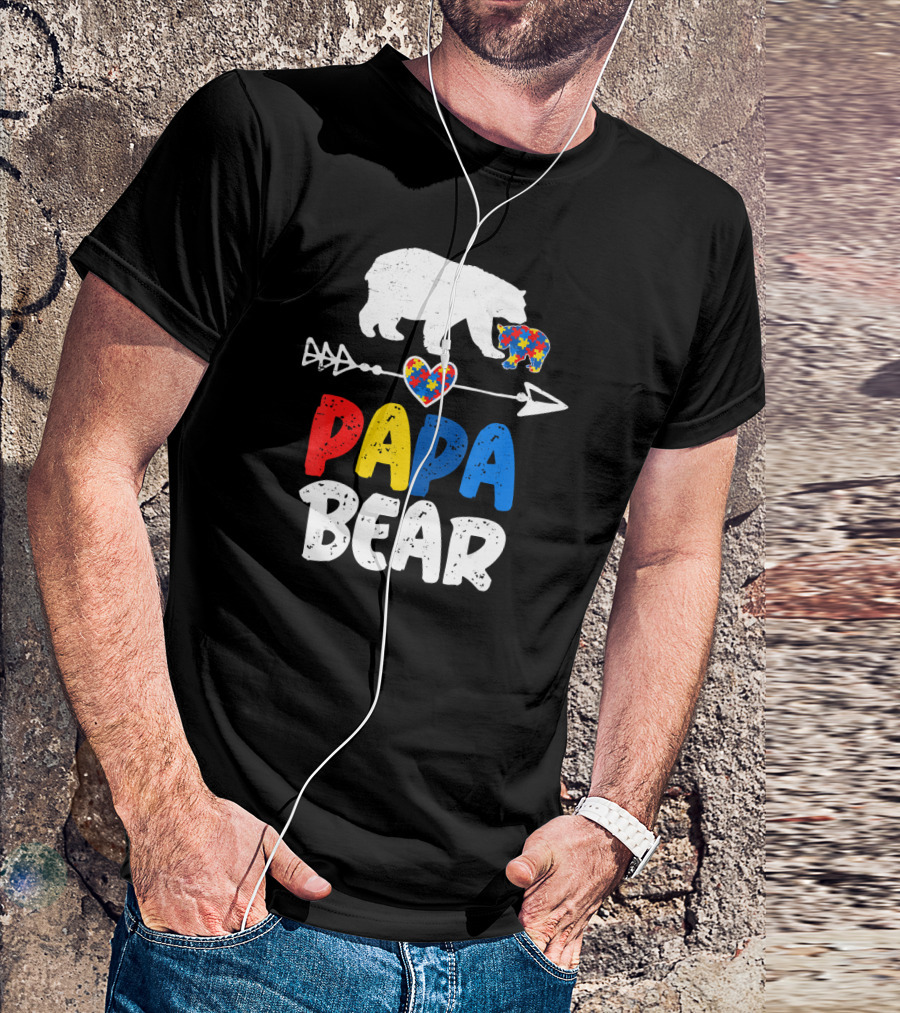 Papa Bear Autism Awareness Puzzle Arrow Heart T-Shirt