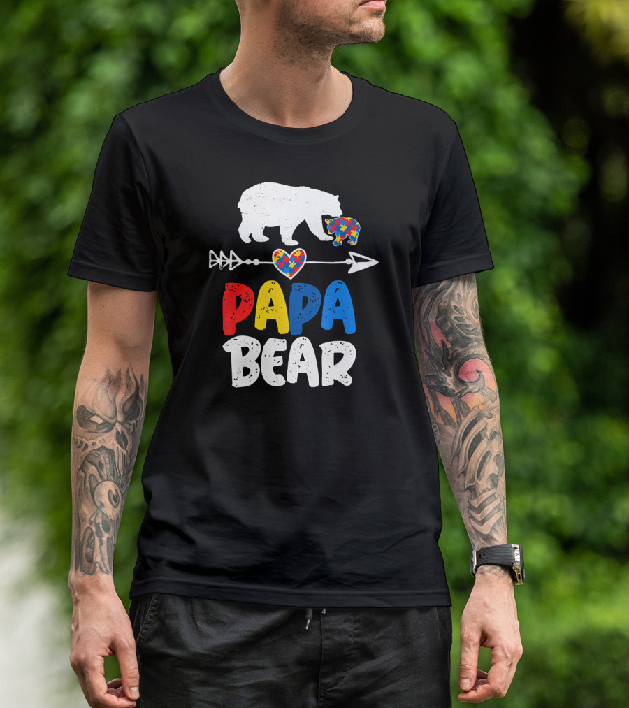Papa Bear Autism Awareness Puzzle Arrow Heart T-Shirt