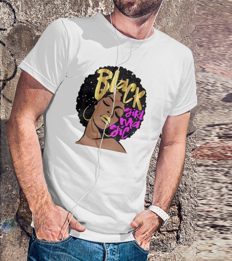Black Girl Magic Gold Stars Afro Beauty T-Shirt