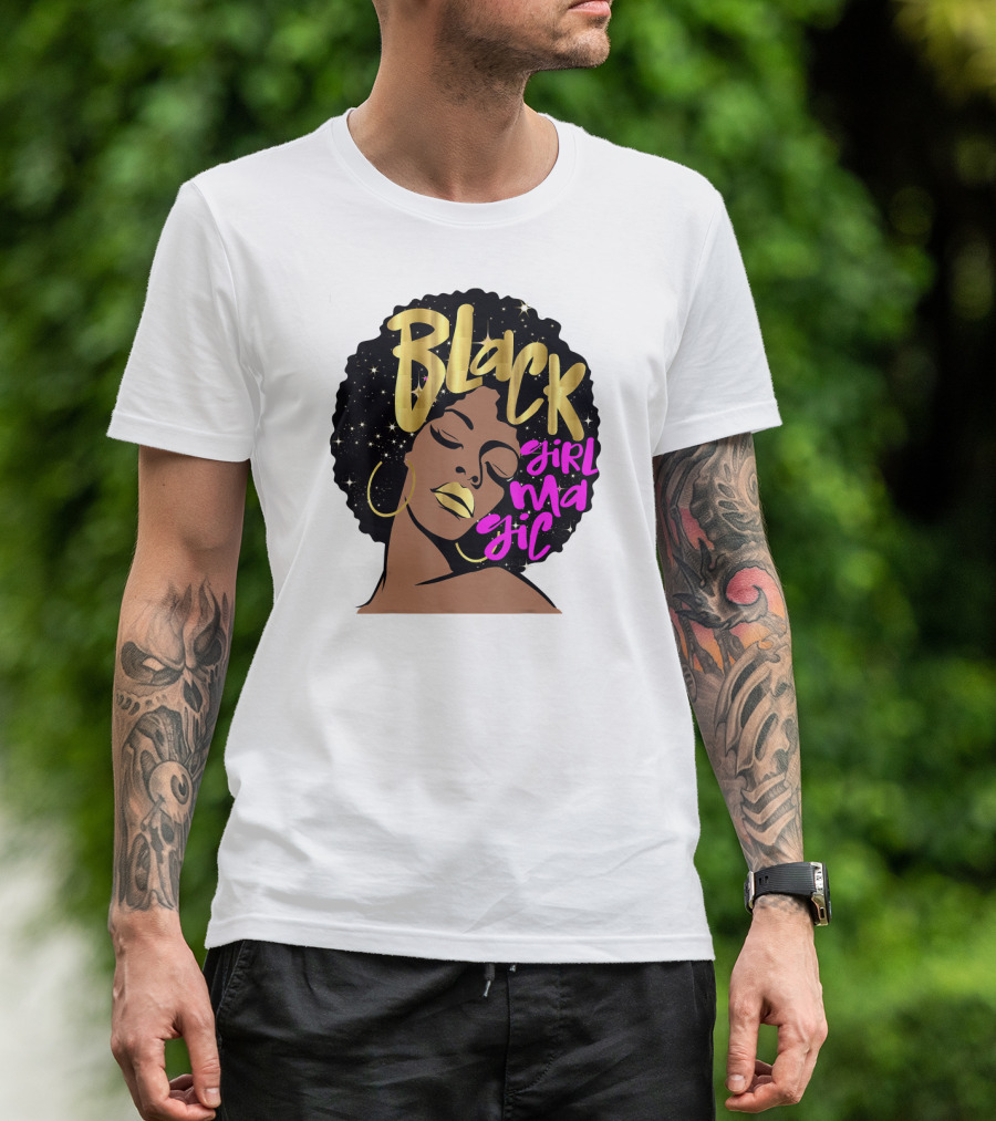 Black Girl Magic Gold Stars Afro Beauty T-Shirt