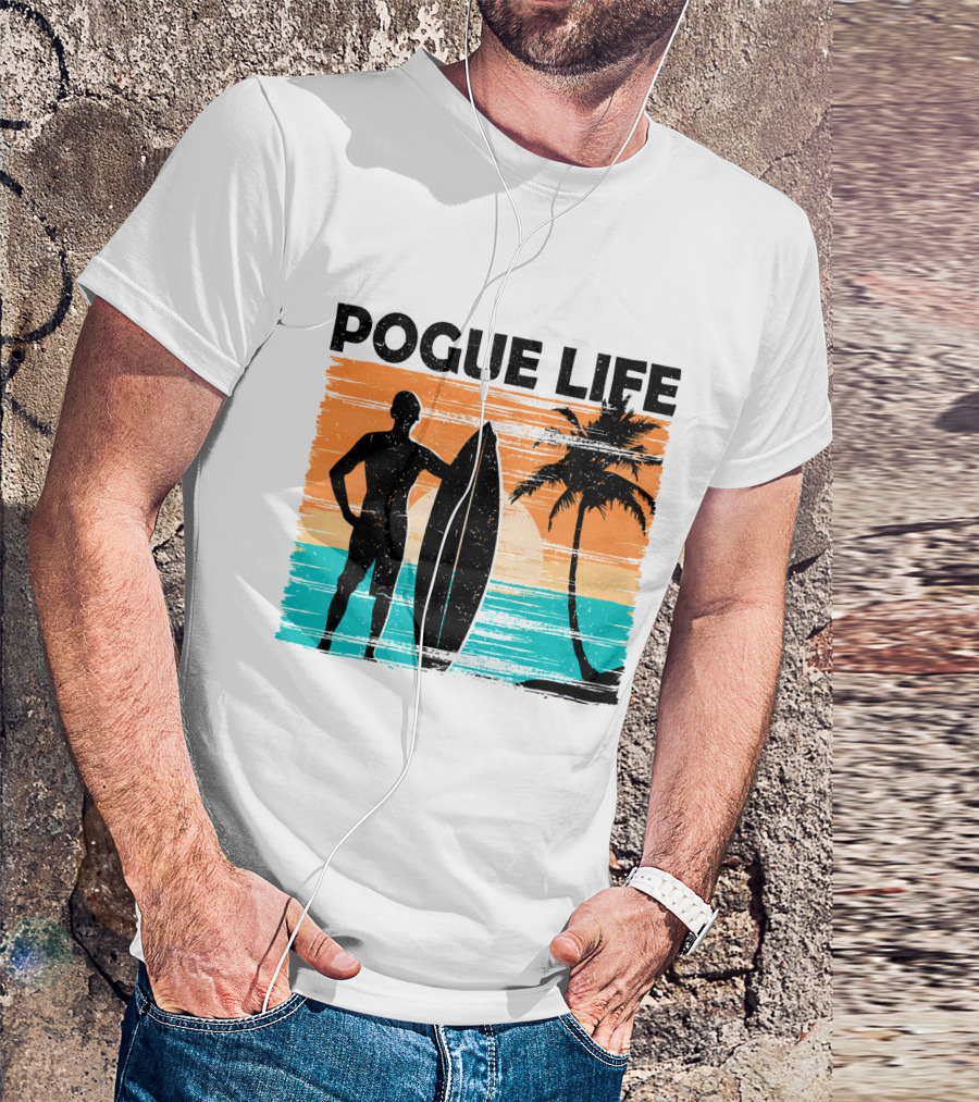 Pogue Life Outer Banks OBX Surf Silhouette Beach Sunset Palm Tree T-Shirt