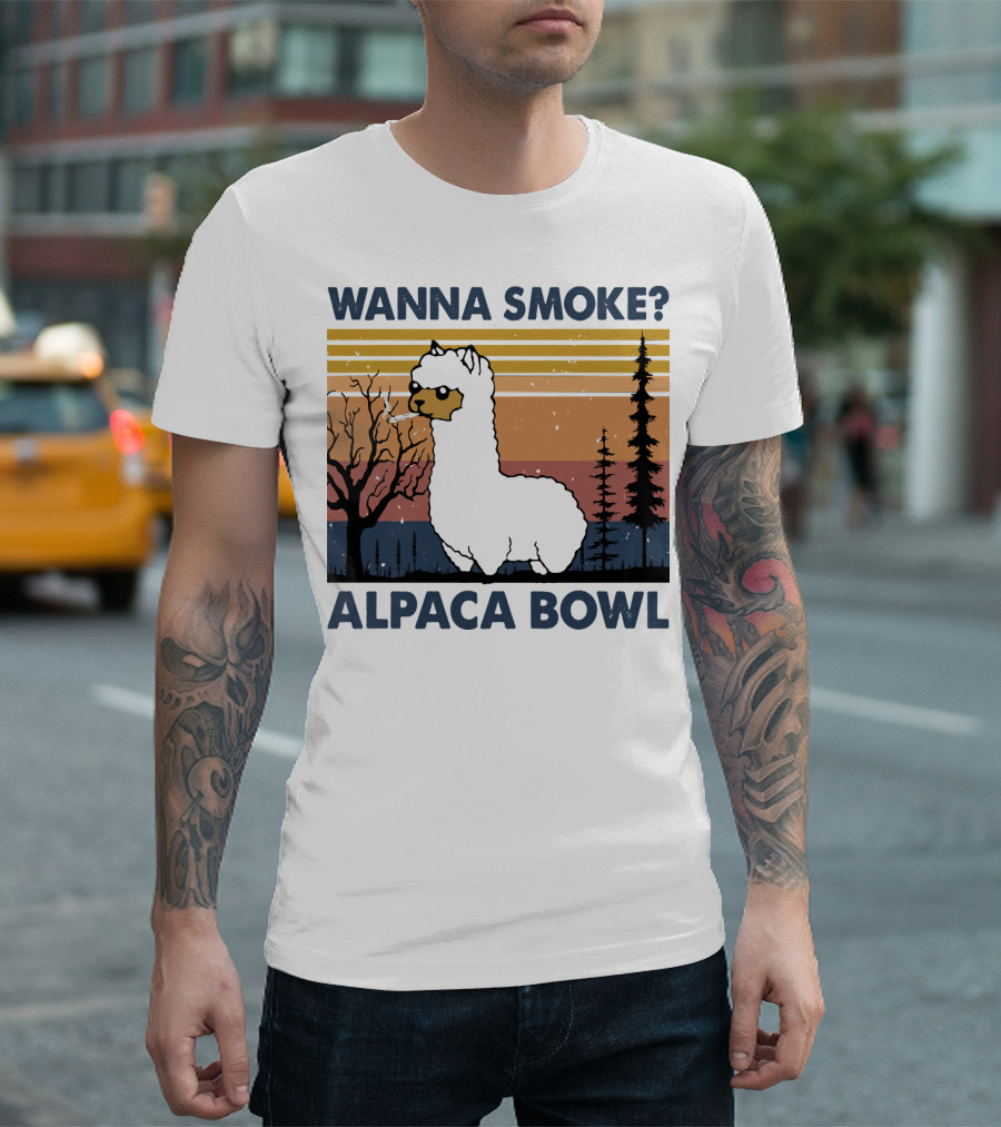 WANNA SMOKE ALPACA BOWL VINTAGE FOREST SUNSET ALPACA T-Shirt