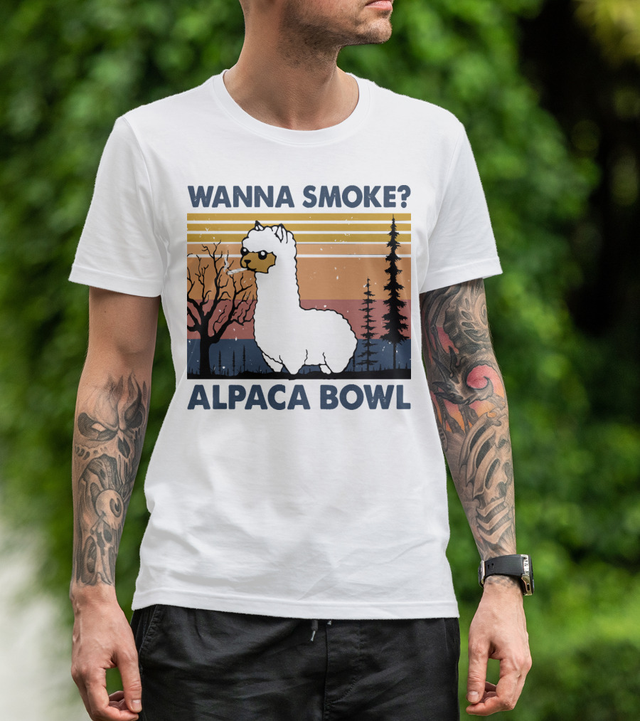 WANNA SMOKE ALPACA BOWL VINTAGE FOREST SUNSET ALPACA T-Shirt