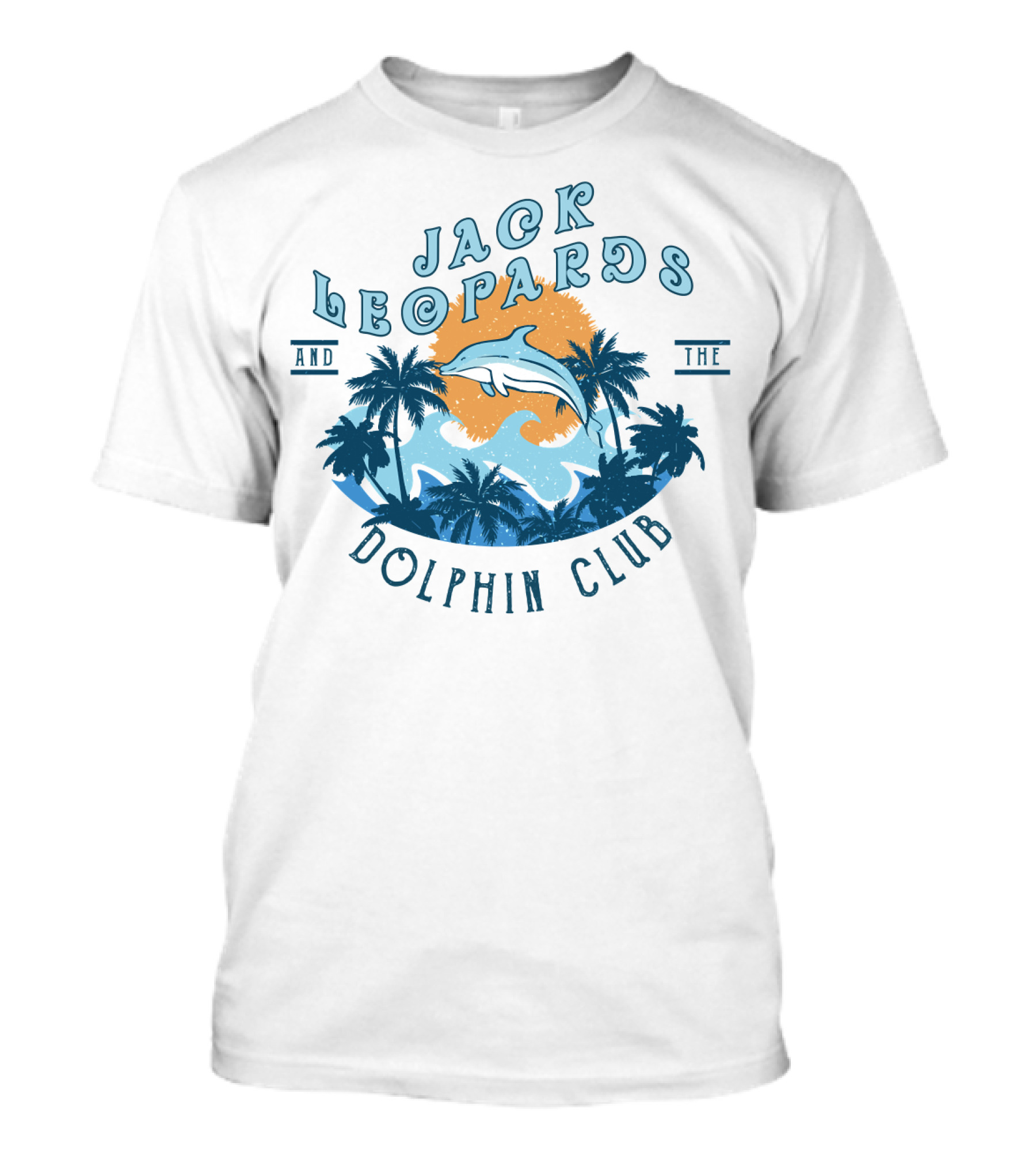 Jack Leopards And The Dolphin Club Ocean Wave With Palm Trees And Dolphin T-Shirt