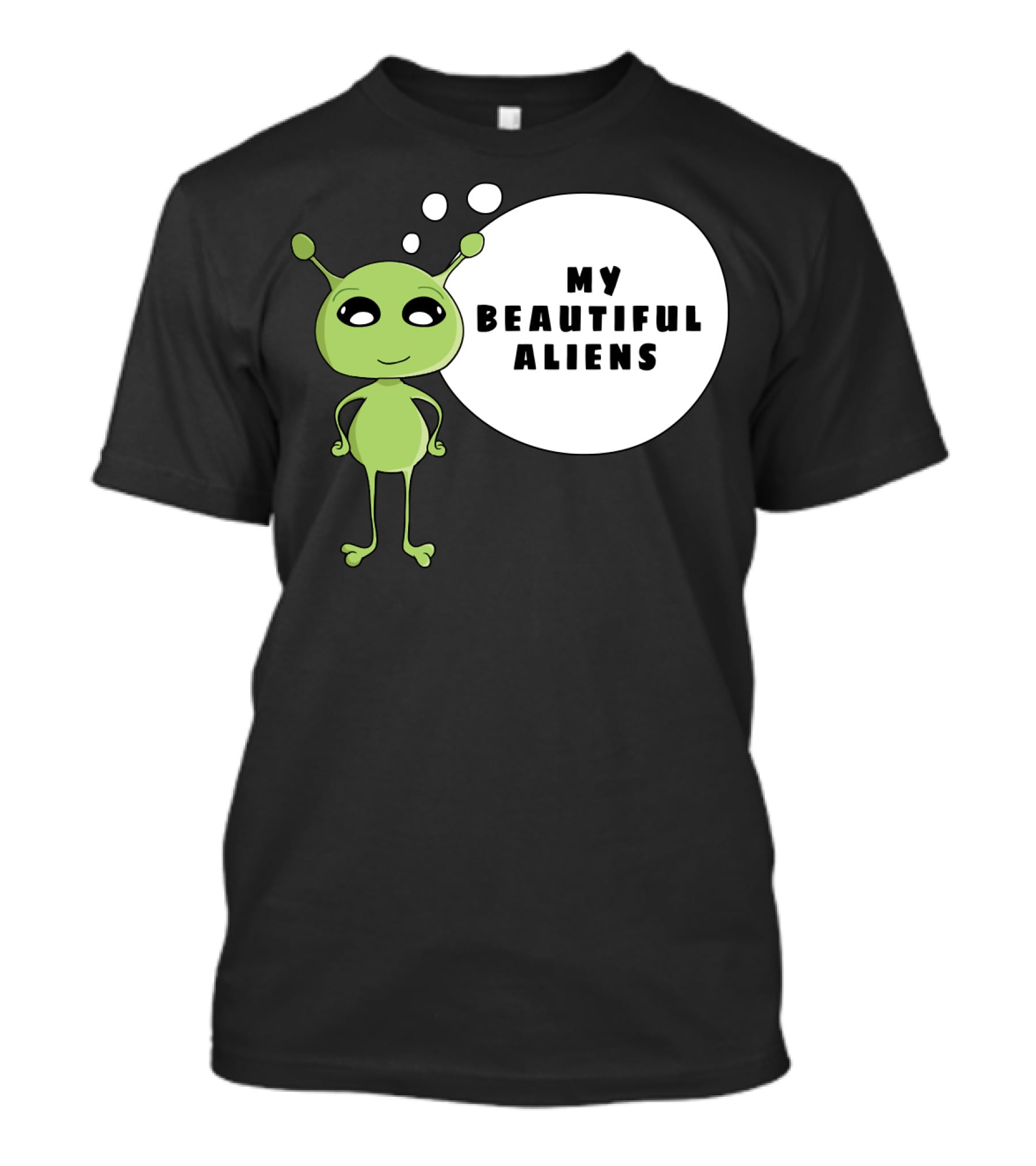 My Beautiful Aliens Ogfam Green Cartoon Character T-Shirt