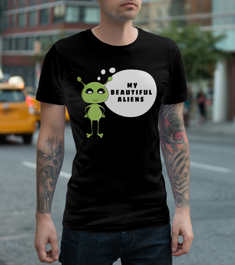 My Beautiful Aliens Ogfam Green Cartoon Character T-Shirt