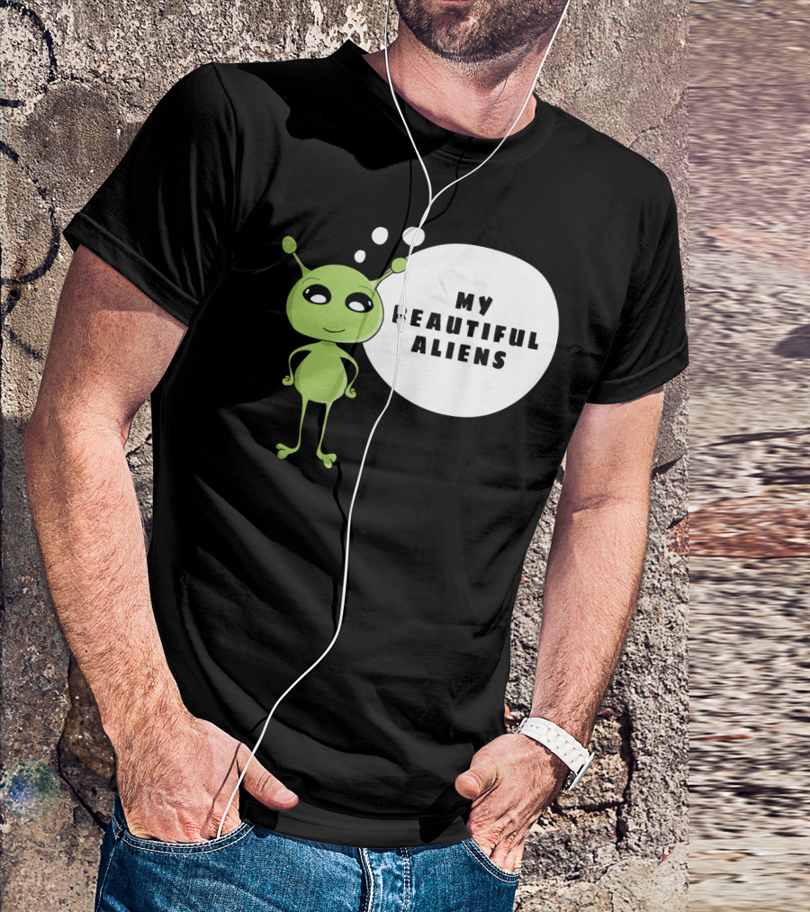 My Beautiful Aliens Ogfam Green Cartoon Character T-Shirt