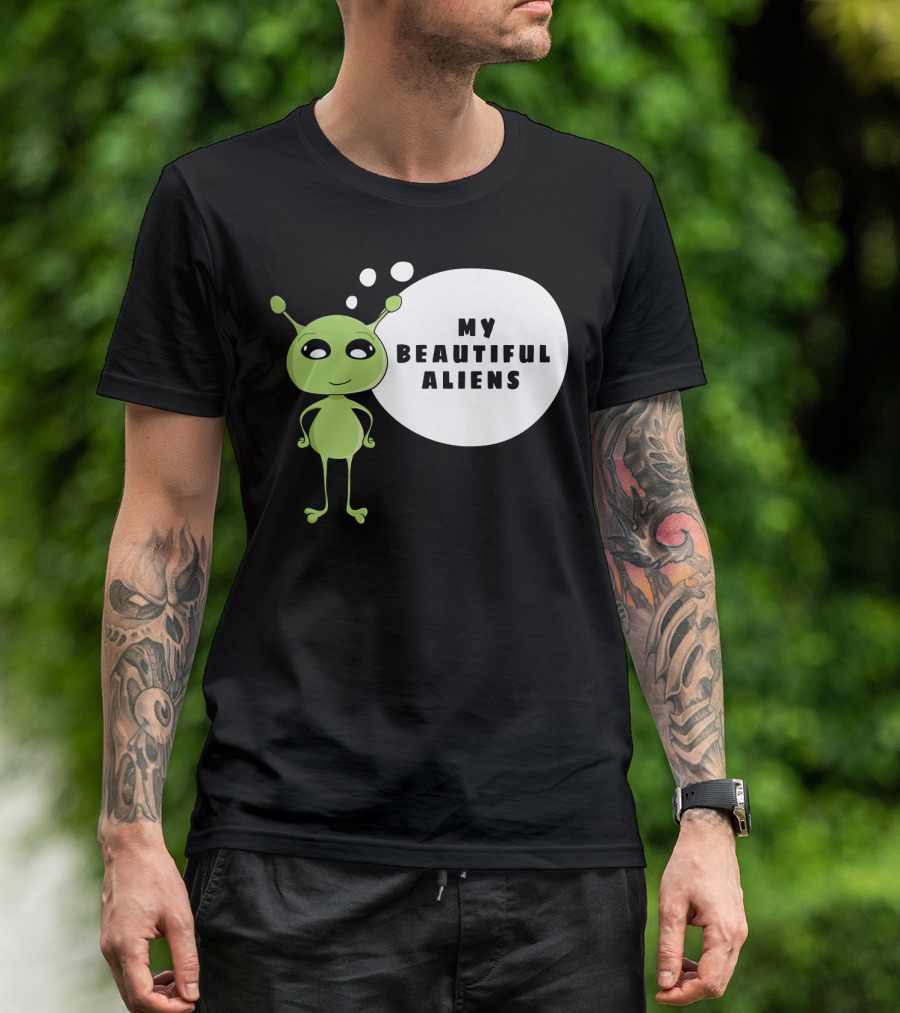 My Beautiful Aliens Ogfam Green Cartoon Character T-Shirt