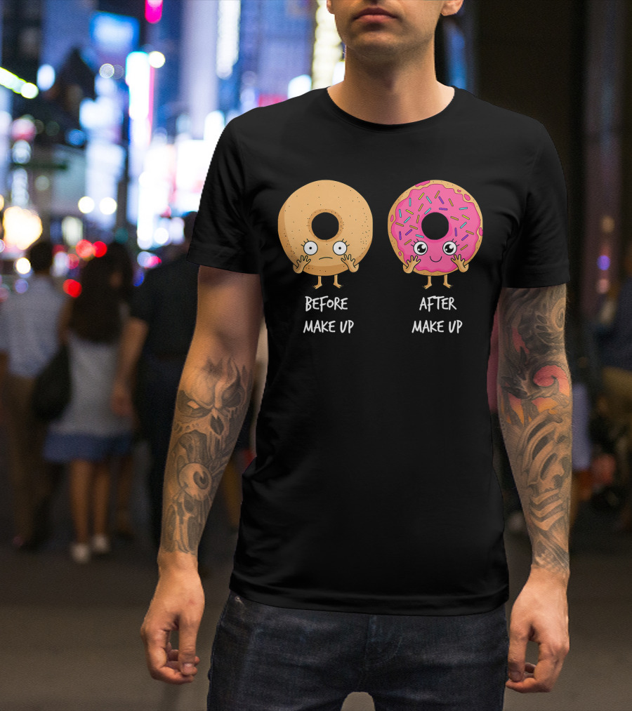 Donut Transformation Before After Makeup With Sprinkles T-Shirt