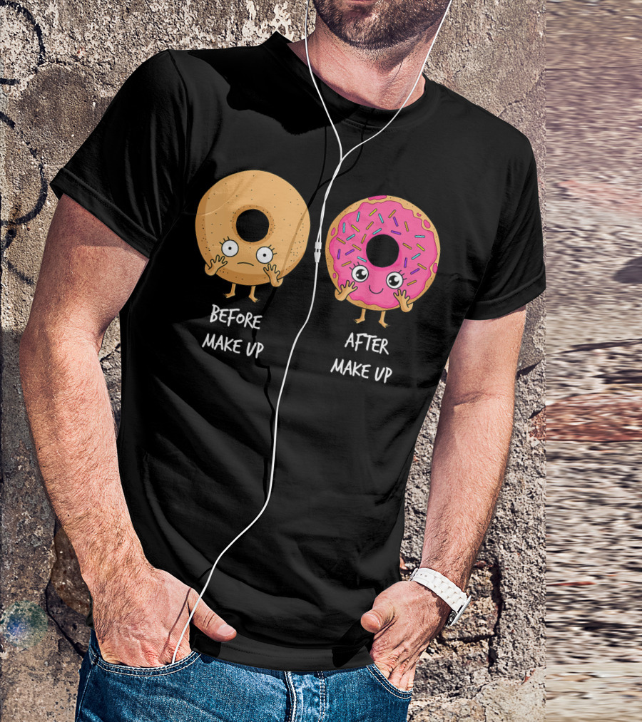 Donut Transformation Before After Makeup With Sprinkles T-Shirt