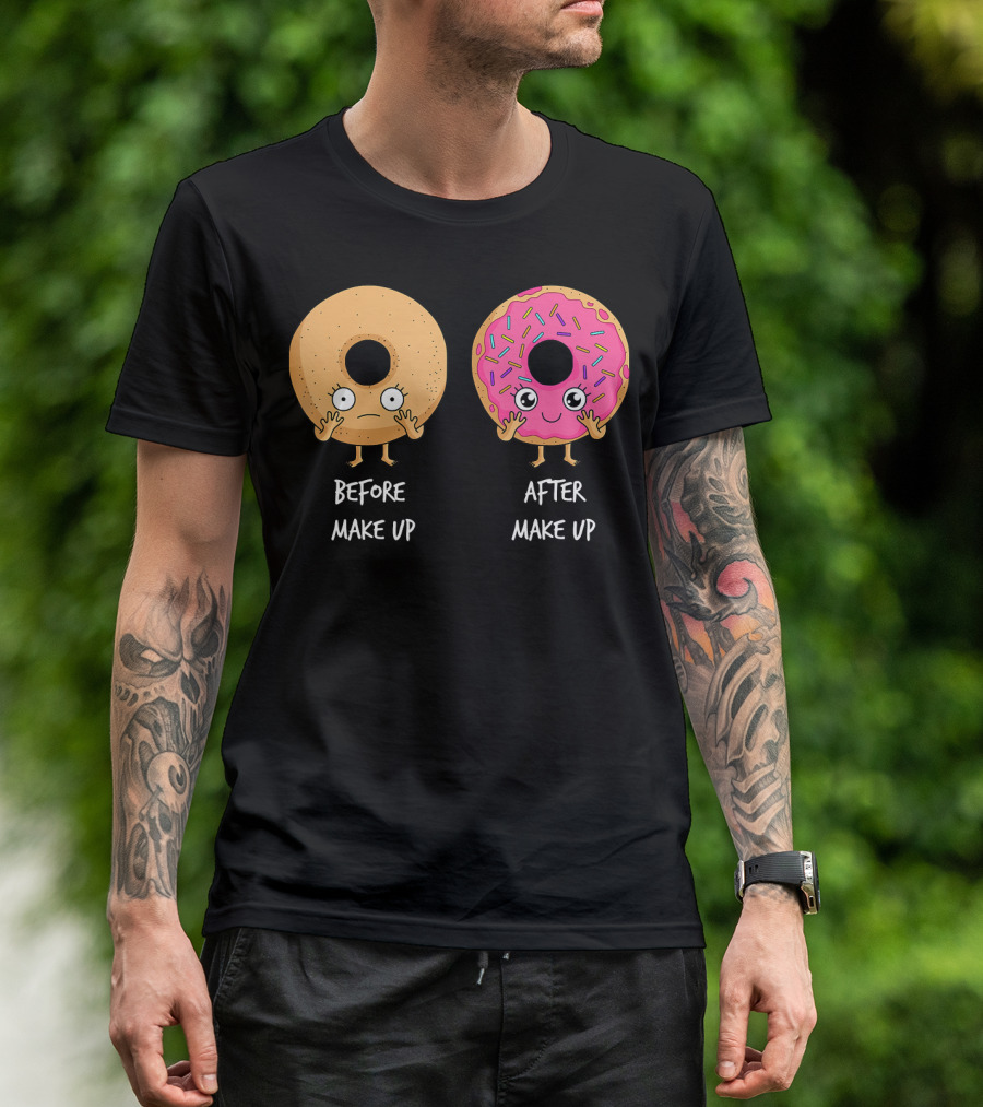 Donut Transformation Before After Makeup With Sprinkles T-Shirt