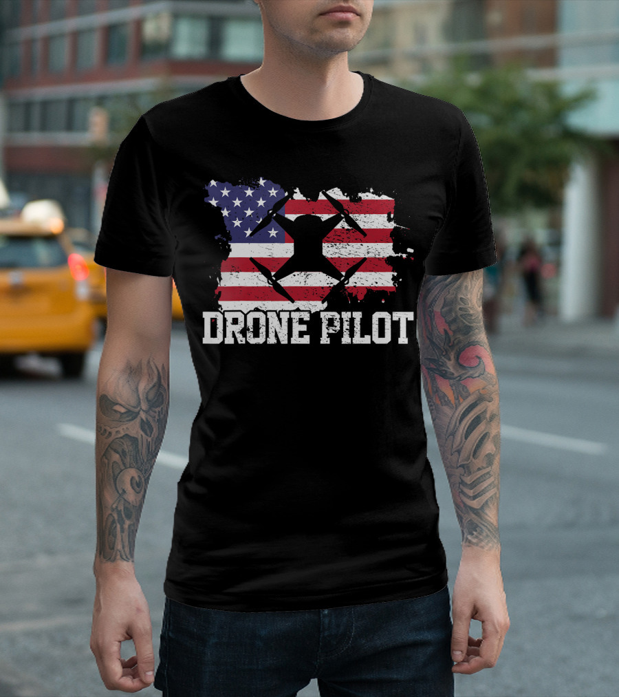 Drone Pilot American Flag USA T-Shirt