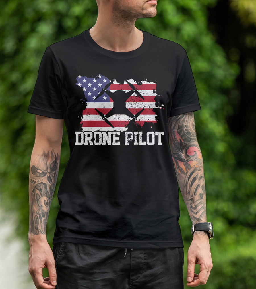 Drone Pilot American Flag USA T-Shirt