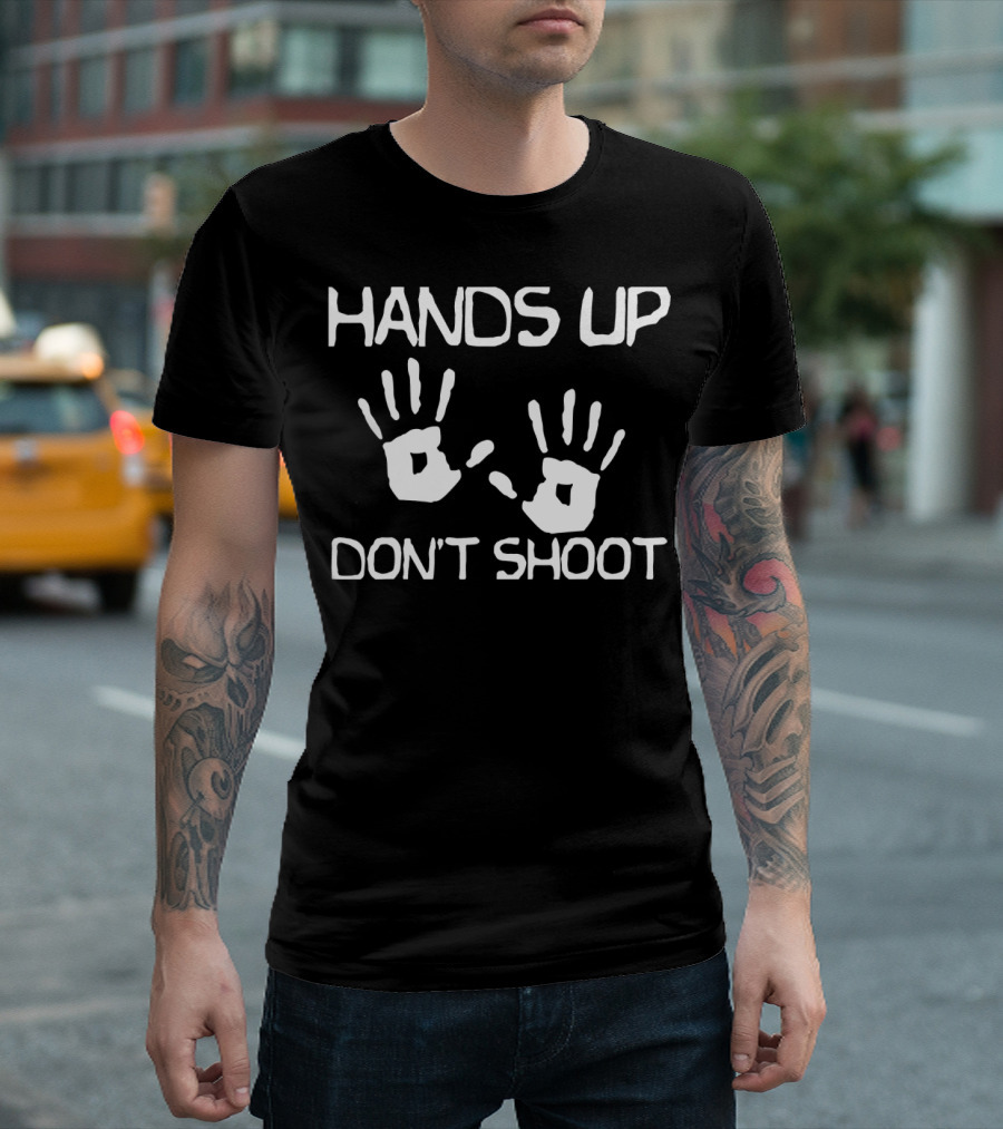 Hands Up Don't Shoot Statement with Handprint Symbols T-Shirt