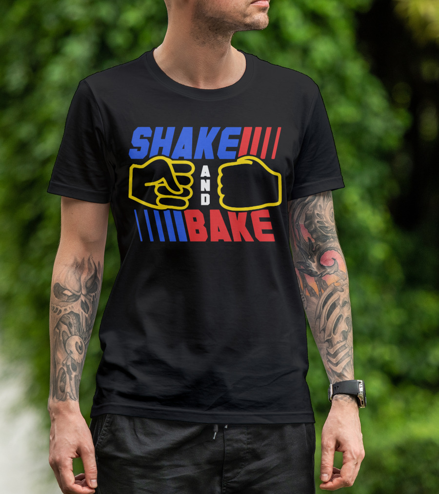 SHAKE AND BAKE Fist Bump Iconic Symbol Bold Colors T-Shirt