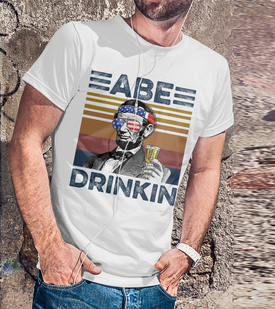 Abe Drinkin Abraham Lincoln Vintage USA Flag T-Shirt