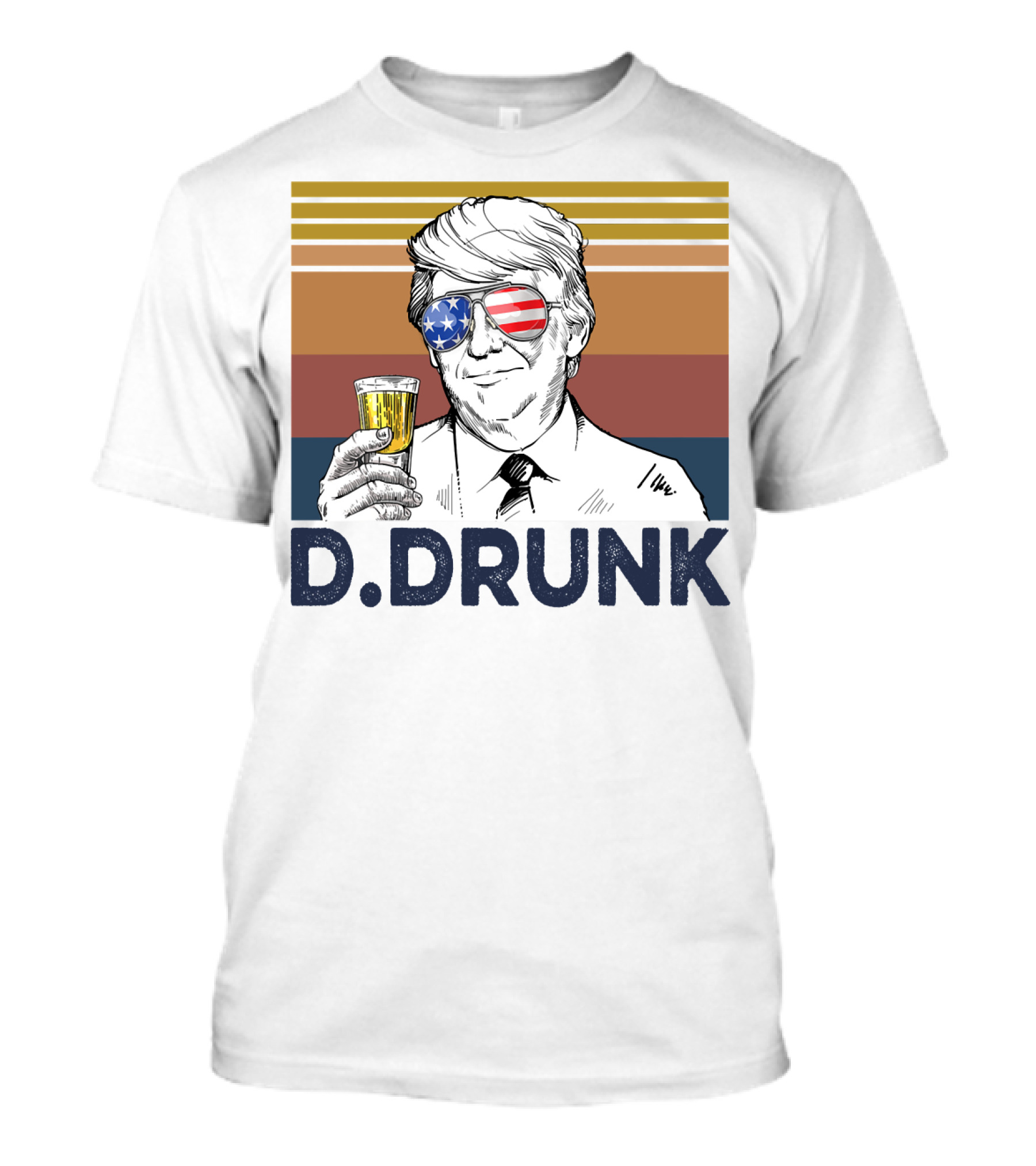 Donald Trump D Drunk Drink Vintage USA Flag Sunglasses T-Shirt