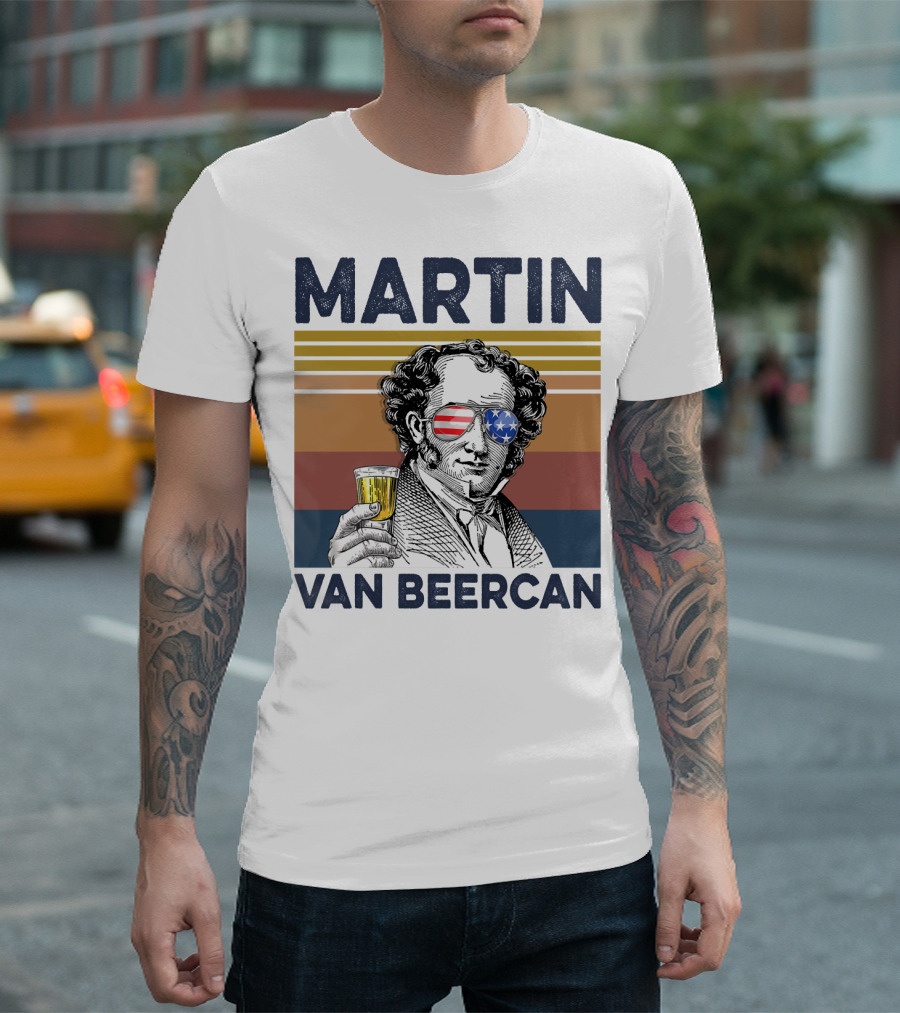 Martin Van Beercan American Flag Vintage Drink USA T-Shirt