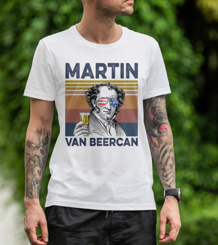 Martin Van Beercan American Flag Vintage Drink USA T-Shirt