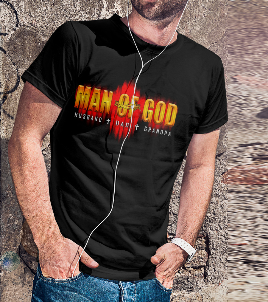 Man Of God Husband Dad Grandpa Cross Crown T-Shirt