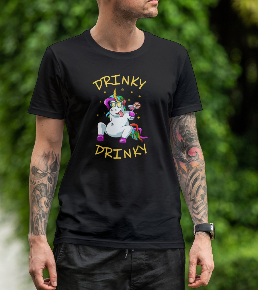Drinky Drinky Drinking Unicorn With Cocktail And Sunglasses T-Shirt