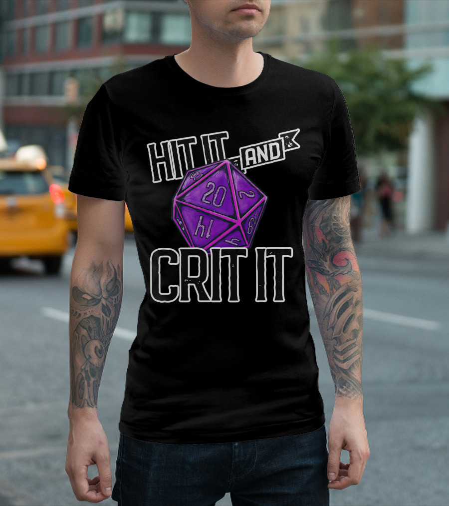 Hit It and Crit It Regal Purple D20 20-Sided Dice DnD T-Shirt