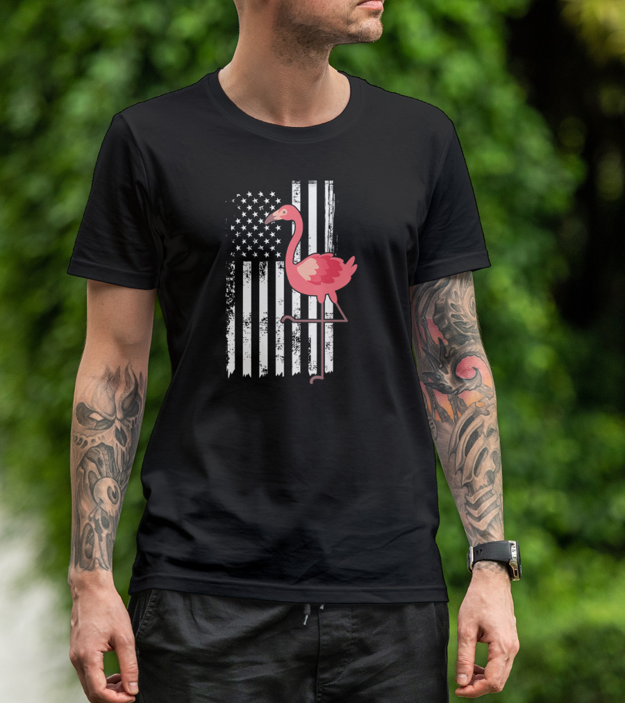 Flamingo USA Flag Stars And Stripes Independence Day T-Shirt