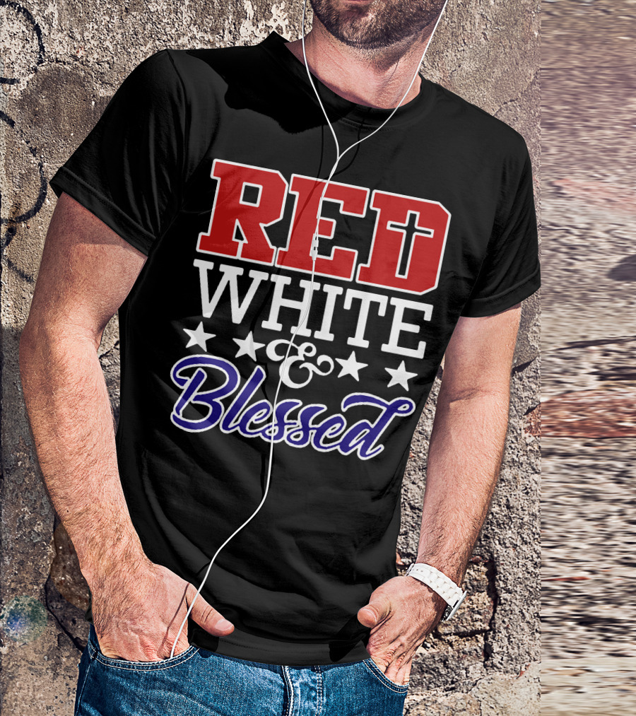 Red White Blessed Patriot Cross Stars T-Shirt