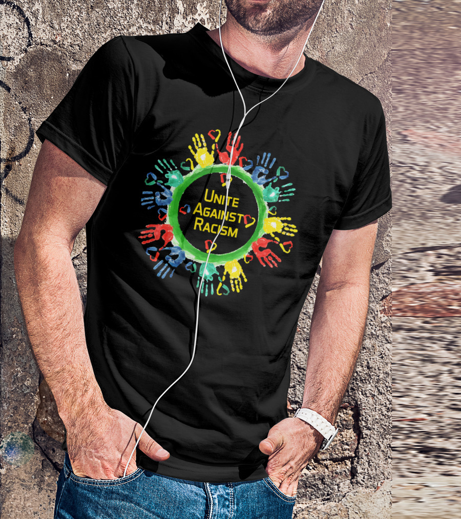 Unite Against Racism Colorful Handprints Circle With Hearts T-Shirt