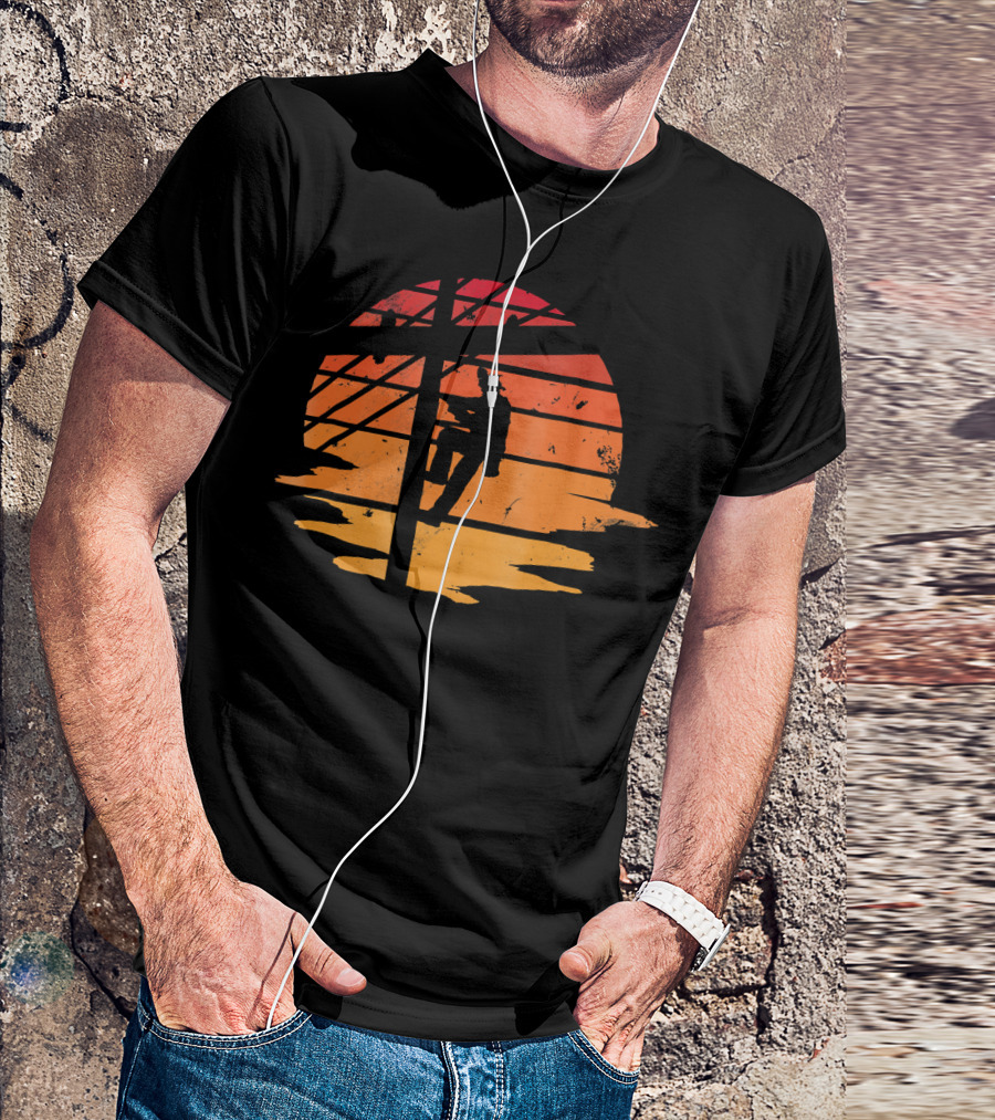 Vintage Distressed Sunset Lineman Electricians T-Shirt