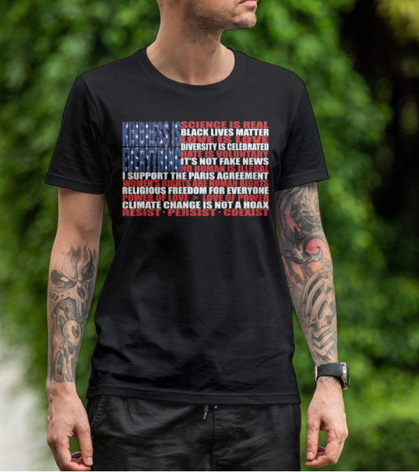American Flag Protest Stand Kindness Love Science Diversity Climate Human Rights Resist Coexist T-Shirt