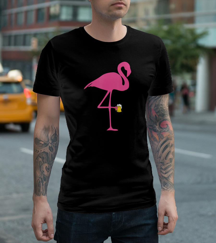 Flamingo Holding Beer Mug Lover T-Shirt