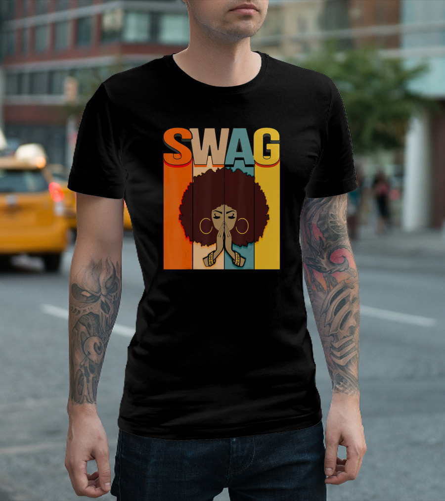 SWAG Melanin Afro Icon with Praying Hands Black History T-Shirt