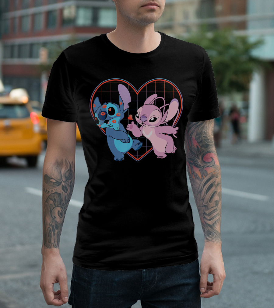 Disney Lilo And Stitch Angel Heart Grid Love T-Shirt
