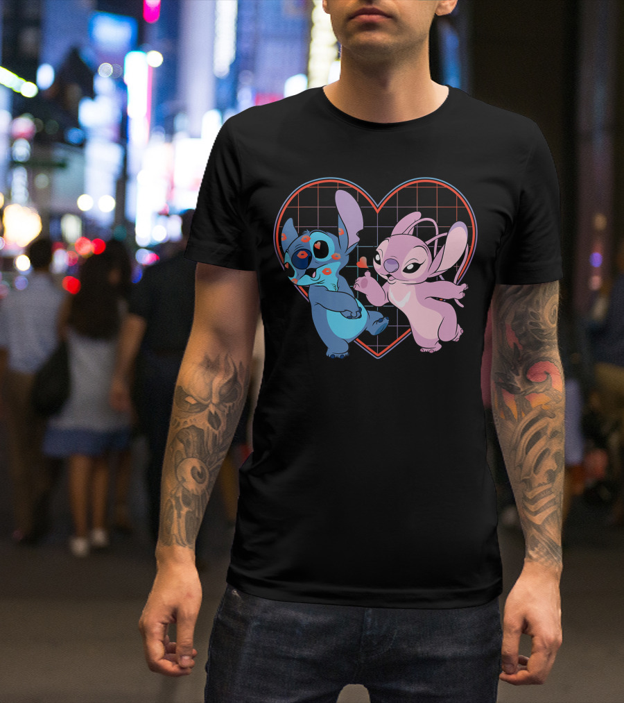 Disney Lilo And Stitch Angel Heart Grid Love T-Shirt