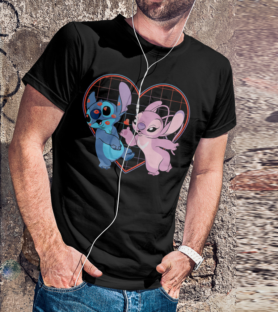 Disney Lilo And Stitch Angel Heart Grid Love T-Shirt