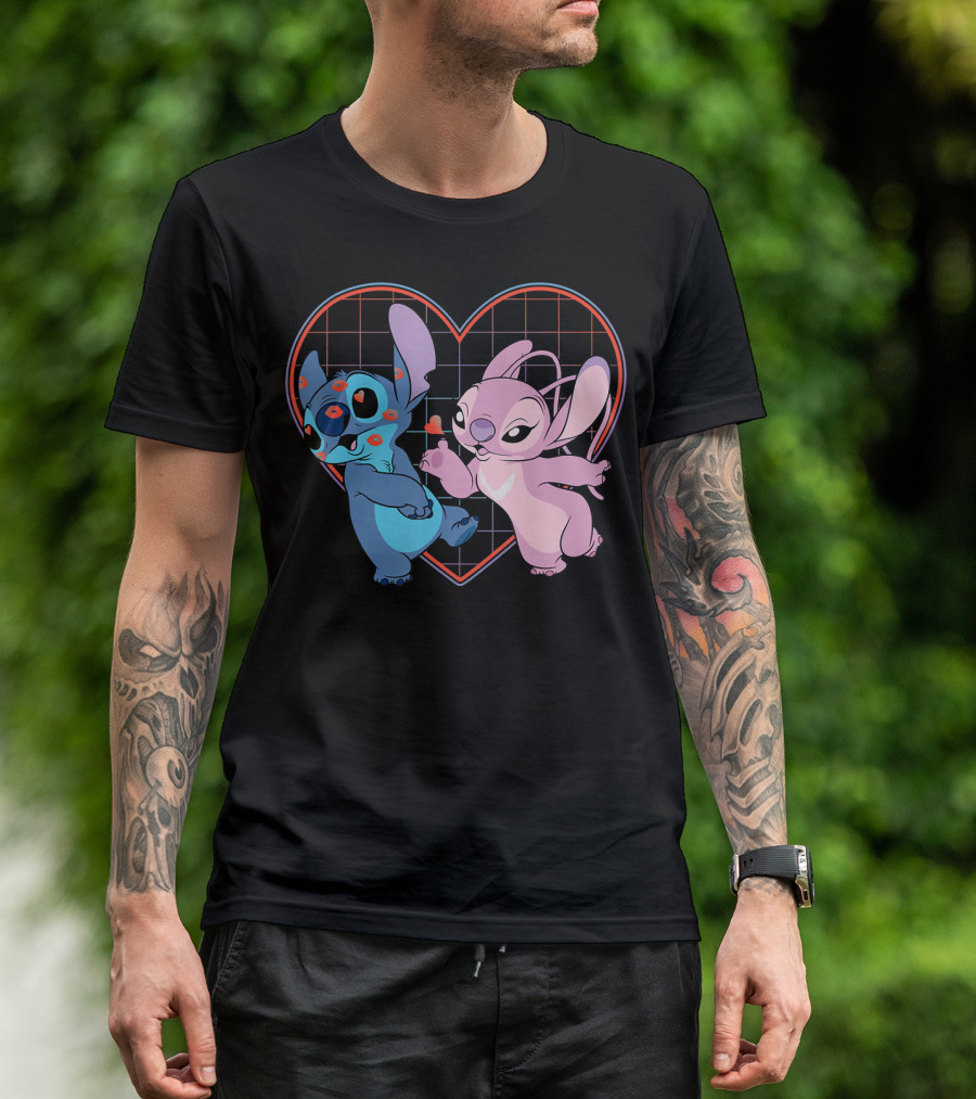 Disney Lilo And Stitch Angel Heart Grid Love T-Shirt