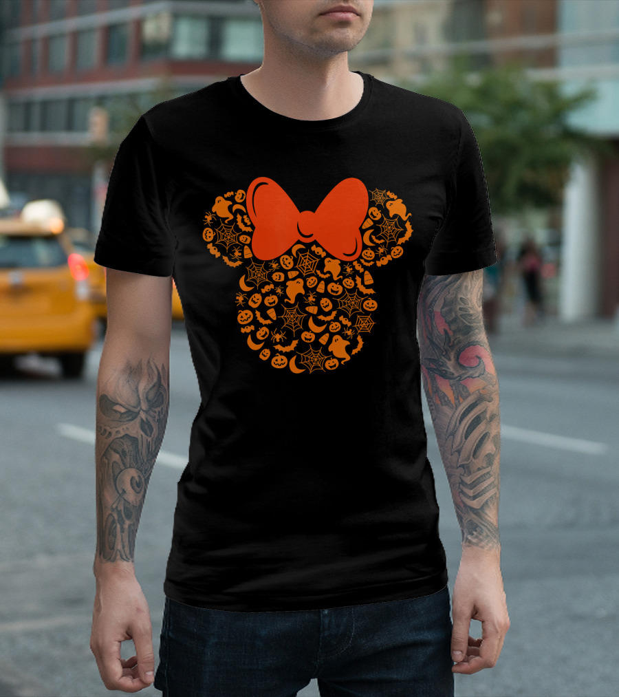 Disney Halloween Minnie Mouse Icon With Spiderweb Ghost Pumpkin Elements T-Shirt
