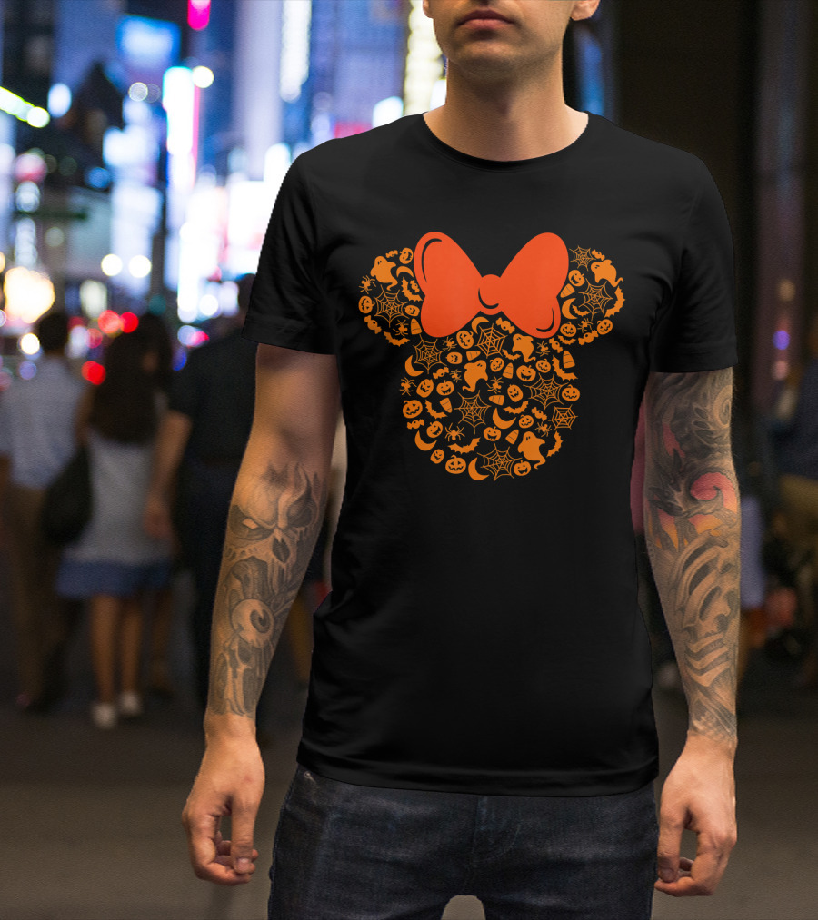 Disney Halloween Minnie Mouse Icon With Spiderweb Ghost Pumpkin Elements T-Shirt